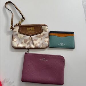 Coach Brown, Cream, and Purple Wristlet Set